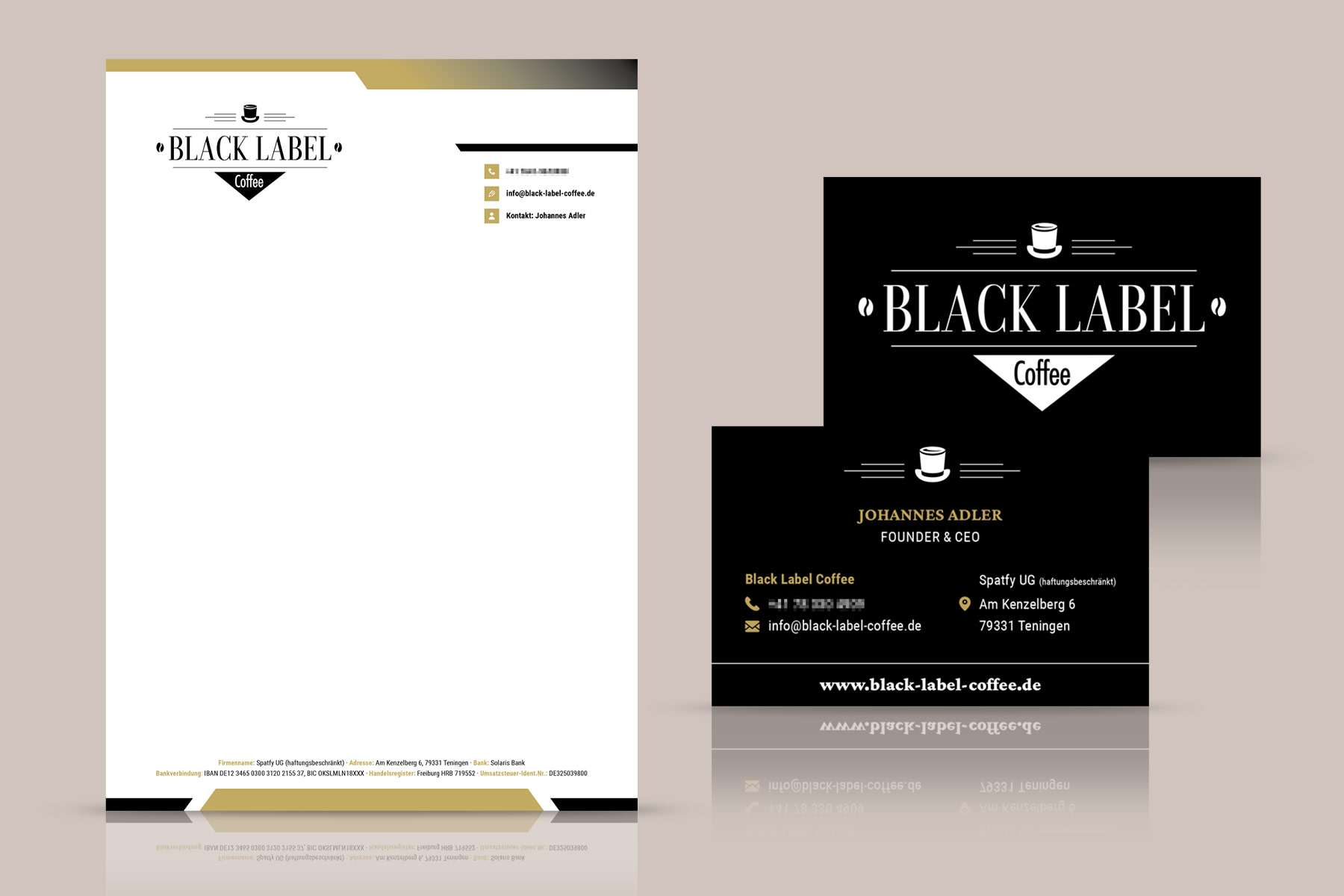 Briefbögen und Visitenkarten für Black Label Coffee