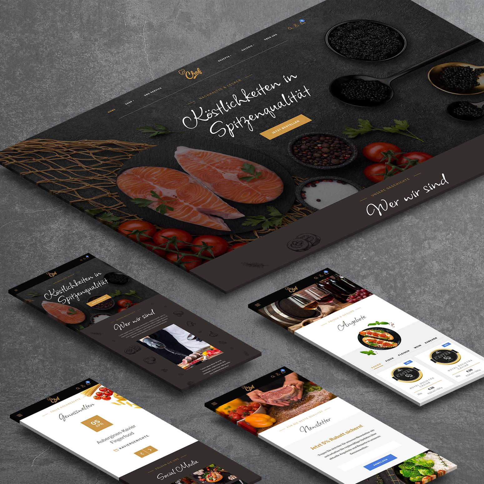 Isometrische Darstellung der Webseite von Chef Gourmetshop
