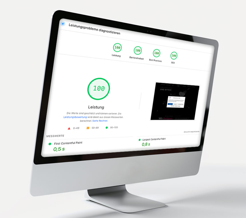 Pagespeed Insights Auswertung von Pixlmania