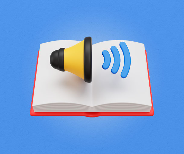 Buch mit einem Lautsprechersymbol darauf