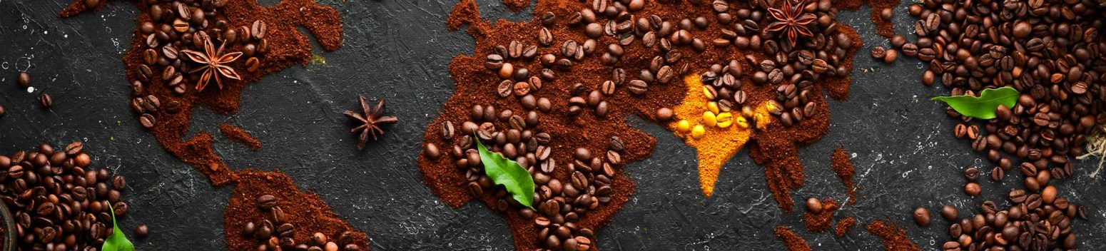 Kaffee aus Indien auf der Weltkarte